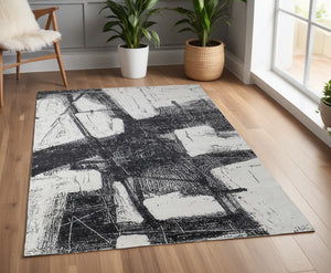 Homeroots 4' X 6' Black And Gray Abstract Hand Woven Area Rug Black Wool Blend 566727