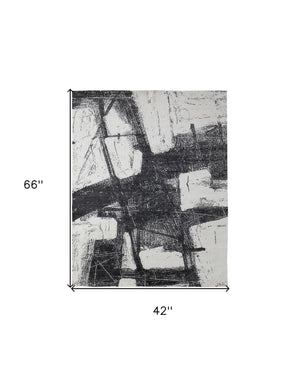 Homeroots 4' X 6' Black And Gray Abstract Hand Woven Area Rug Black Wool Blend 566727