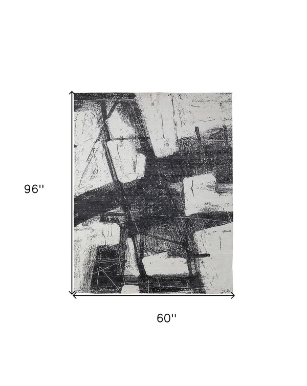 Homeroots 5' X 8' Black And Gray Abstract Hand Woven Area Rug Black Wool Blend 566728