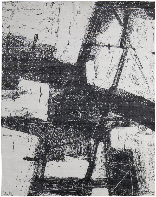 Homeroots 8' X 10' Black And Gray Abstract Hand Woven Area Rug Black Wool Blend 566729