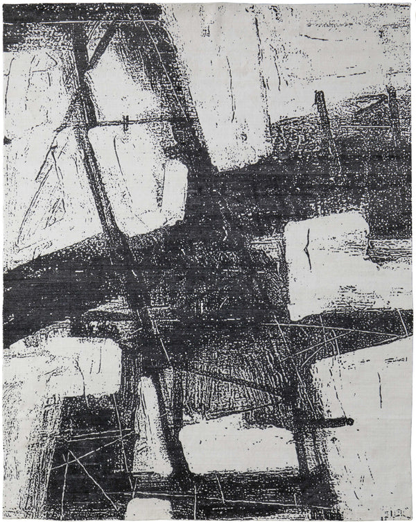 Homeroots 9' X 12' Black And Gray Abstract Hand Woven Area Rug Black Wool Blend 566730