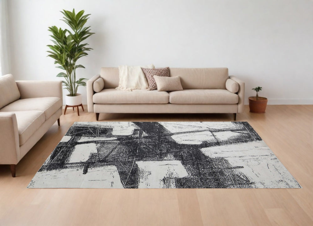 HomeRoots 4' Modern Black and Gray Abstract Hand Woven Area Rug – Artisan Crafted for Unique Home Style 12' X 15' 566732