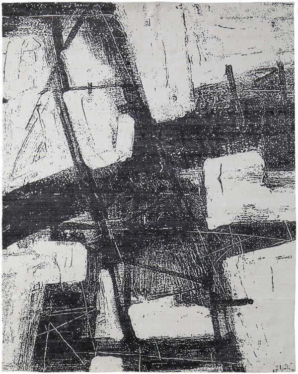 Homeroots 12' X 15' Black And Gray Abstract Hand Woven Area Rug Black Wool Blend 566732