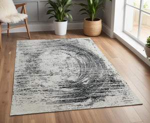 Homeroots 4' X 6' Black And Gray Abstract Hand Woven Area Rug Black Wool Blend 566734