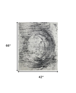 Homeroots 4' X 6' Black And Gray Abstract Hand Woven Area Rug Black Wool Blend 566734