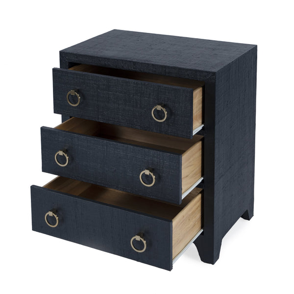Butler Specialty Bar Harbor Raffia 3-drawer Nightstand – Elegant Storage Solution With Hand-woven Natural Texture Navy Blue Gemelina Wood,Mdf,Oak Veneer,Saguran Raffia,Zinc 5667410-butler