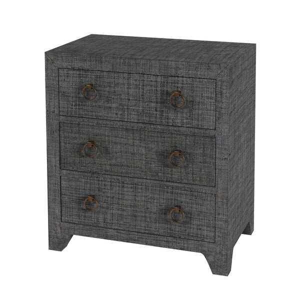 Butler Specialty Bar Harbor Raffia 3-drawer Nightstand – Elegant Storage Solution With Hand-woven Natural Texture Charcoal Gemelina Wood,Mdf,Oak Veneer,Saguran Raffia,Zinc 5667420-butler