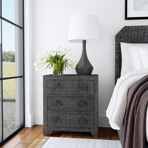 Butler Specialty Bar Harbor Raffia 3-drawer Nightstand – Elegant Storage Solution With Hand-woven Natural Texture Charcoal Gemelina Wood,Mdf,Oak Veneer,Saguran Raffia,Zinc 5667420-butler