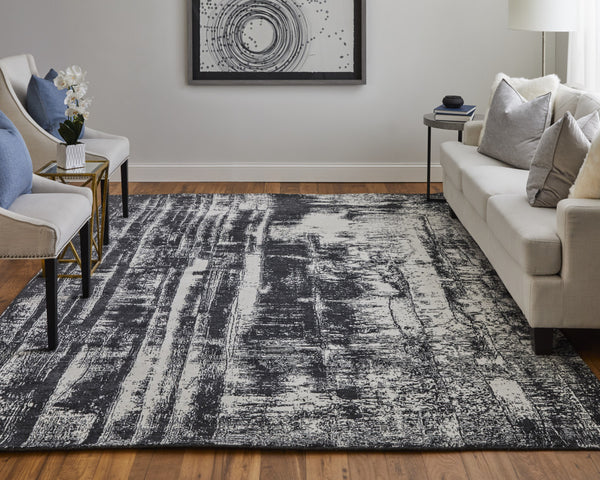 Homeroots 5' X 8' Black And Gray Abstract Hand Woven Area Rug Black Wool Blend 566742