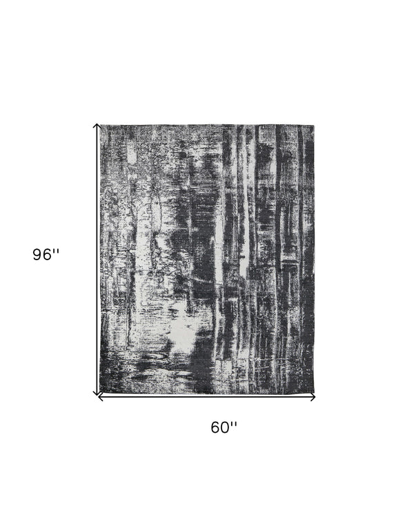 Homeroots 5' X 8' Black And Gray Abstract Hand Woven Area Rug Black Wool Blend 566742