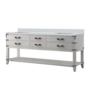 English Elm White Oak Double Bath Vanity 80” W X 22” D With White Quartz Top – Elegant Storage & Style Upgrade B2731P260357-GIGA