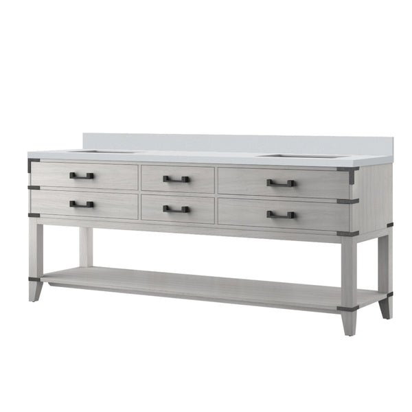 English Elm White Oak Double Bath Vanity 80” W X 22” D With White Quartz Top – Elegant Storage & Style Upgrade B2731P260357-GIGA