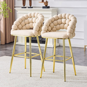 English Elm Set of 2 Velvet Bubble Barstools with Gold Legs Tufted Sculptural Kitchen Seating W1512P491449