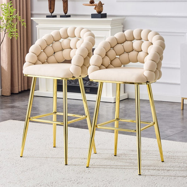 English Elm Set of 2 Velvet Bubble Barstools with Gold Legs Tufted Sculptural Kitchen Seating W1512P491449