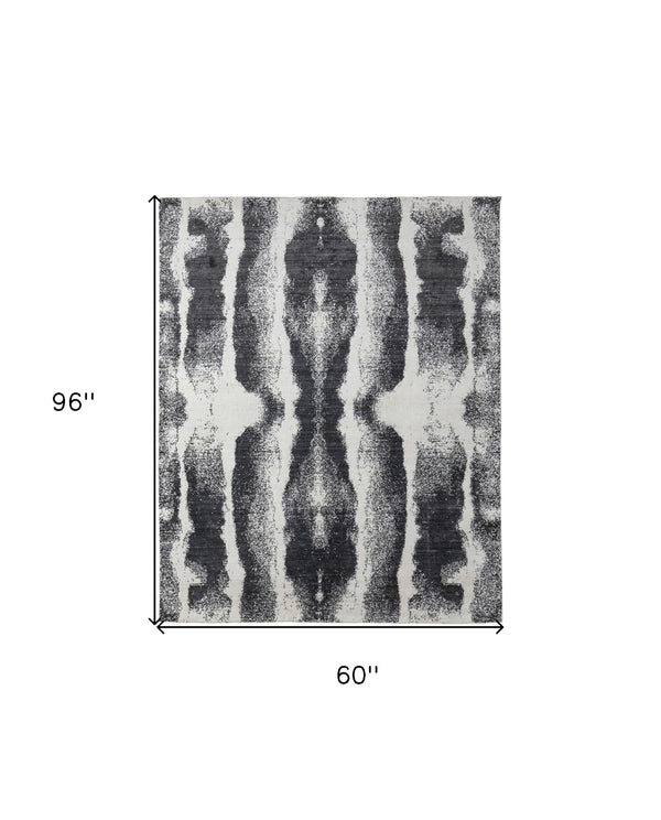 Homeroots 5' X 8' Black And Gray Abstract Hand Woven Area Rug Black Wool Blend 566749