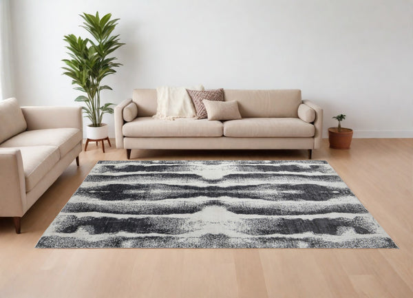 Homeroots 9' X 12' Black And Gray Abstract Hand Woven Area Rug Black Wool Blend 566751