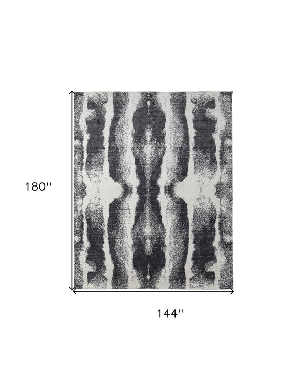 Homeroots 12' X 15' Black And Gray Abstract Hand Woven Area Rug Black Wool Blend 566753