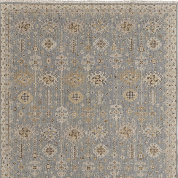 Homeroots 8' X 10' Gray And Ivory Wool Oriental Hand Knotted Area Rug With Fringe Blue Wool 566757