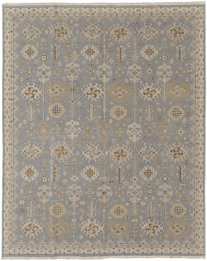 HomeRoots 4' Timeless Gray and Ivory Hand-Knotted Wool Oriental Area Rug with Elegant Fringed Edges 8' X 10' 566757