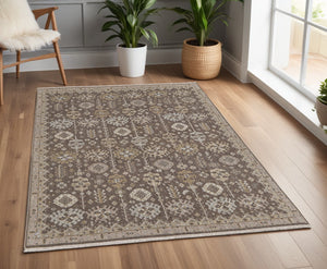 Homeroots 4' X 6' Tan And Brown Wool Oriental Hand Knotted Area Rug With Fringe Brown Wool 566761