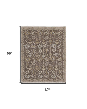 Homeroots 4' X 6' Tan And Brown Wool Oriental Hand Knotted Area Rug With Fringe Brown Wool 566761