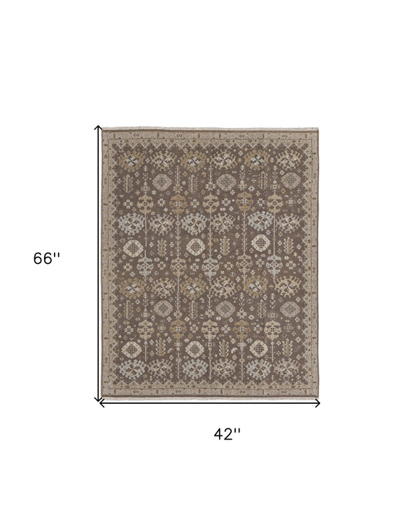 Homeroots 4' X 6' Tan And Brown Wool Oriental Hand Knotted Area Rug With Fringe Brown Wool 566761