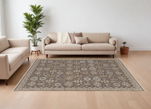 Homeroots 6' X 9' Tan And Brown Wool Oriental Hand Knotted Area Rug With Fringe Brown Wool 566762