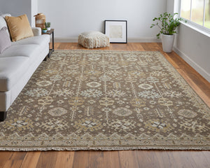 Homeroots 6' X 9' Tan And Brown Wool Oriental Hand Knotted Area Rug With Fringe Brown Wool 566762