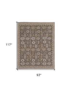 Homeroots 8' X 10' Tan And Brown Wool Oriental Hand Knotted Area Rug With Fringe Brown Wool 566763
