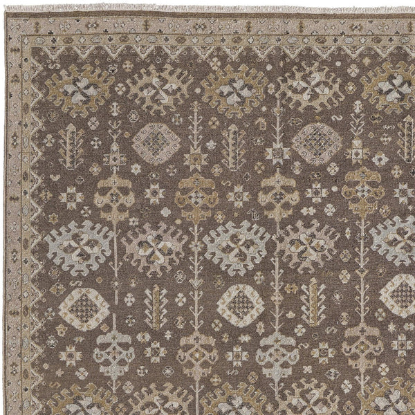 Homeroots 8' X 12' Tan And Brown Wool Oriental Hand Knotted Area Rug With Fringe Brown Wool 566764