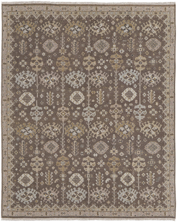 Homeroots 8' X 12' Tan And Brown Wool Oriental Hand Knotted Area Rug With Fringe Brown Wool 566764