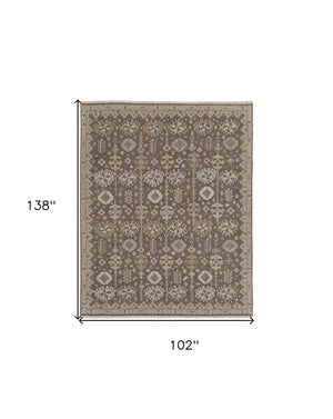 Homeroots 8' X 12' Tan And Brown Wool Oriental Hand Knotted Area Rug With Fringe Brown Wool 566764