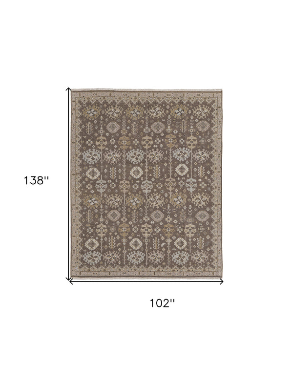 Homeroots 8' X 12' Tan And Brown Wool Oriental Hand Knotted Area Rug With Fringe Brown Wool 566764