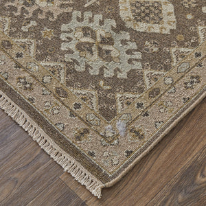 Homeroots 2' X 3' Tan And Brown Wool Oriental Hand Knotted Area Rug With Fringe Brown Wool 566767