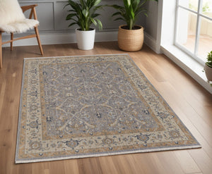 HomeRoots 4' Tan and Gray Wool Oriental Hand-Knotted Area Rug – Elegant Design for Living Spaces & Comfort 4' X 6' 566768