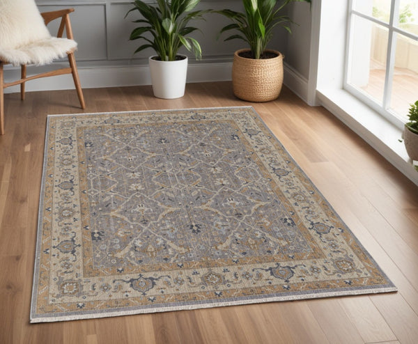 HomeRoots 4' Tan and Gray Wool Oriental Hand-Knotted Area Rug – Elegant Design for Living Spaces & Comfort 4' X 6' 566768