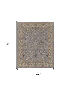 HomeRoots 4' Tan and Gray Wool Oriental Hand-Knotted Area Rug – Elegant Design for Living Spaces & Comfort 4' X 6' 566768