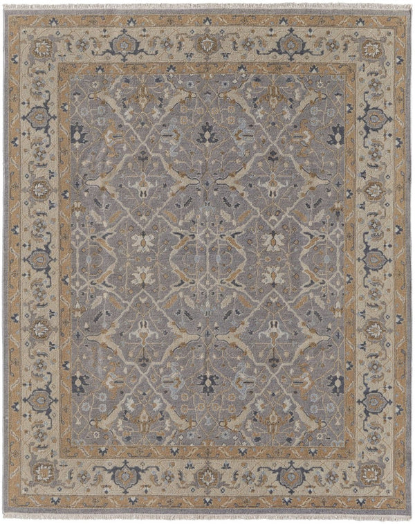 HomeRoots 4' Tan and Gray Wool Oriental Hand-Knotted Area Rug – Elegant Design for Living Spaces & Comfort 8' X 10' 566770