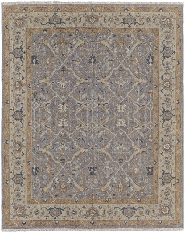 HomeRoots 4' Tan and Gray Wool Oriental Hand-Knotted Area Rug – Elegant Design for Living Spaces & Comfort 8' X 12' 566771
