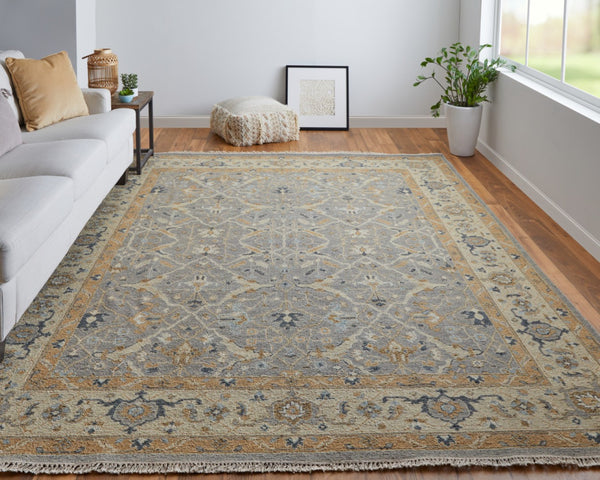 HomeRoots 4' Tan and Gray Wool Oriental Hand-Knotted Area Rug – Elegant Design for Living Spaces & Comfort 8' X 12' 566771