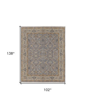 HomeRoots 4' Tan and Gray Wool Oriental Hand-Knotted Area Rug – Elegant Design for Living Spaces & Comfort 8' X 12' 566771