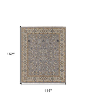 HomeRoots 4' Tan and Gray Wool Oriental Hand-Knotted Area Rug – Elegant Design for Living Spaces & Comfort 9' X 13' 566772