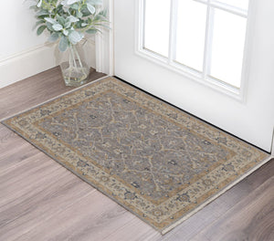 HomeRoots 4' Tan and Gray Wool Oriental Hand-Knotted Area Rug – Elegant Design for Living Spaces & Comfort 2' X 3' 566773