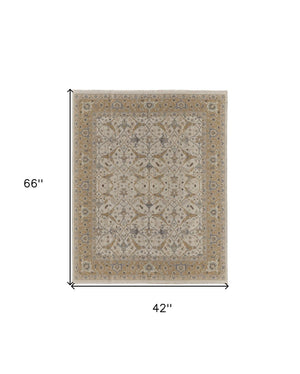 HomeRoots 4' Tan and Gray Wool Oriental Hand-Knotted Area Rug – Elegant Design for Living Spaces & Comfort 4' X 6' 566774
