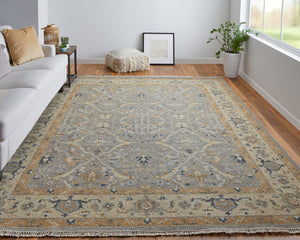 HomeRoots 4' Tan and Gray Wool Oriental Hand-Knotted Area Rug – Elegant Design for Living Spaces & Comfort 6' X 9' 566775