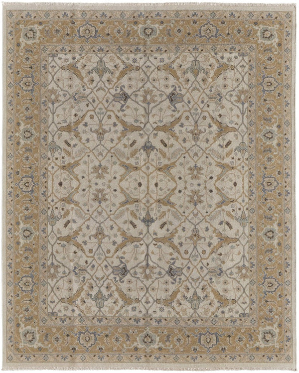 HomeRoots 4' Tan and Gray Wool Oriental Hand-Knotted Area Rug – Elegant Design for Living Spaces & Comfort 8' X 10' 566776