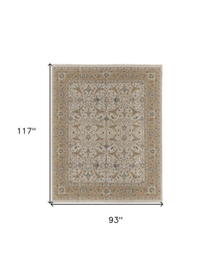 HomeRoots 4' Tan and Gray Wool Oriental Hand-Knotted Area Rug – Elegant Design for Living Spaces & Comfort 8' X 10' 566776