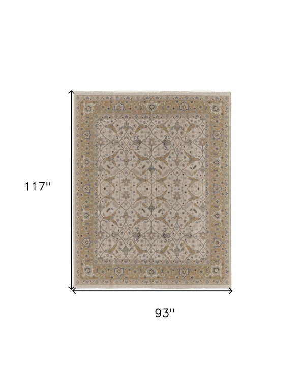 HomeRoots 4' Tan and Gray Wool Oriental Hand-Knotted Area Rug – Elegant Design for Living Spaces & Comfort 8' X 10' 566776