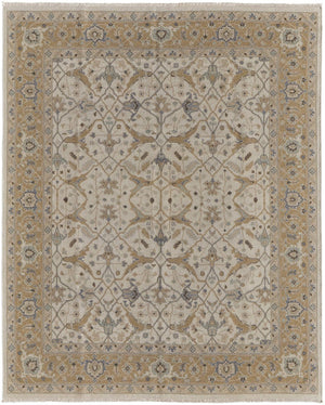 HomeRoots 4' Tan and Gray Wool Oriental Hand-Knotted Area Rug – Elegant Design for Living Spaces & Comfort 8' X 10' 566776