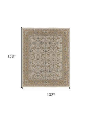 HomeRoots 4' Tan and Gray Wool Oriental Hand-Knotted Area Rug – Elegant Design for Living Spaces & Comfort 8' X 12' 566777